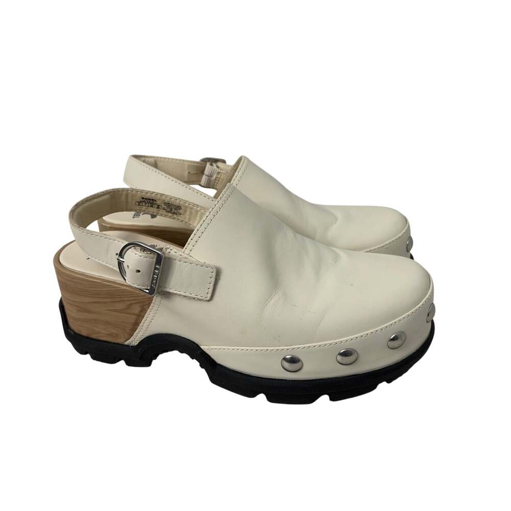 Sorel Roam'n Clog Women’s Size 9 Chalk White Leather Platform Studded Slingback